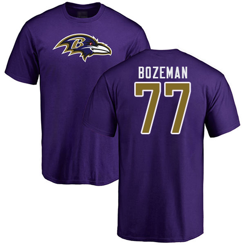 Men Baltimore Ravens Purple Bradley Bozeman Name and Number Logo NFL Football #77 T Shirt->women nfl jersey->Women Jersey